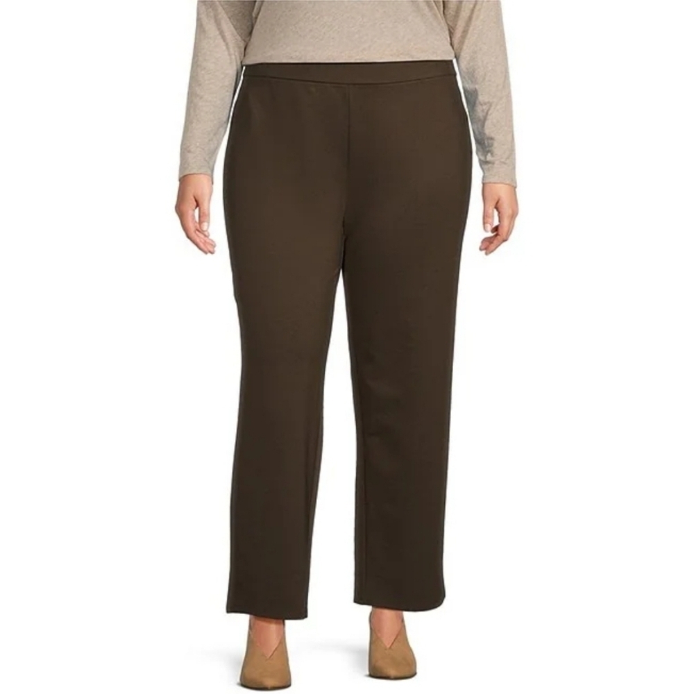 Eileen Fisher knit Stretch Pull-on wide leg pants Brown Large Minimalist